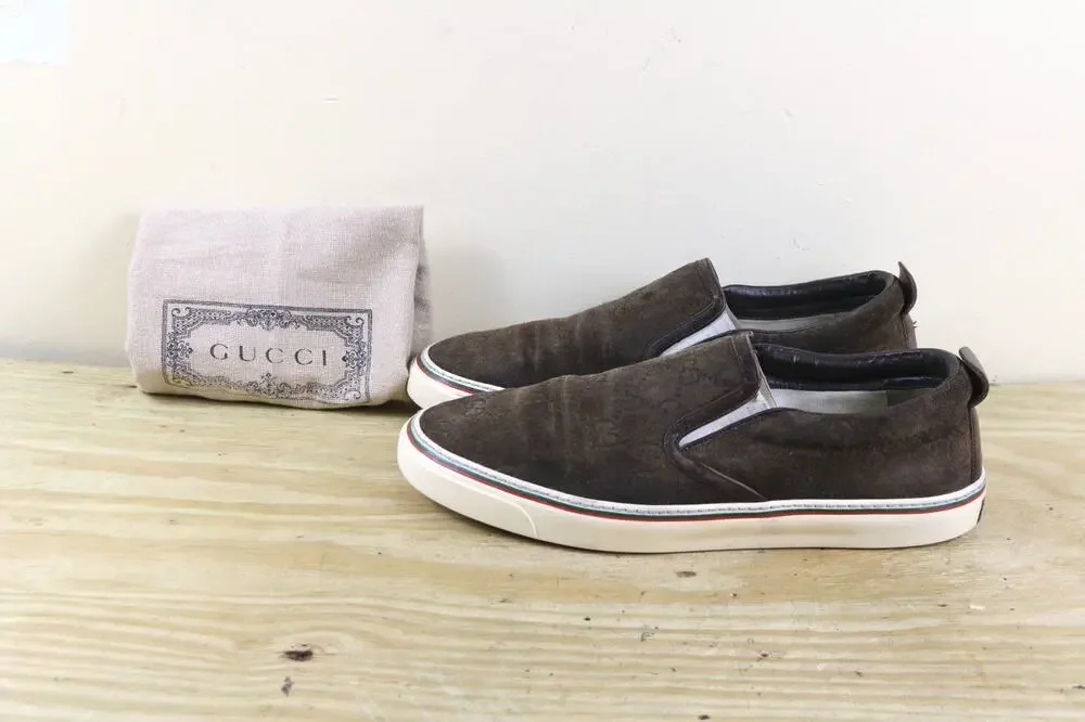 Gucci Sneakers 41 Brown Suede Lifford Antique Slip On Shoes Italy